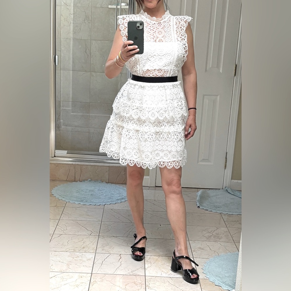 Self-Portrait White and Black lace dress.